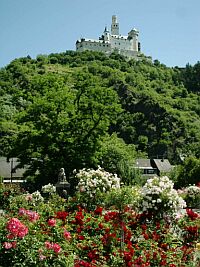 treasure grounds at the Rhine bank with Marksburg Castle